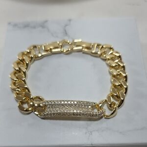 Gold Chain Bracelet with Rhinestone Accent
